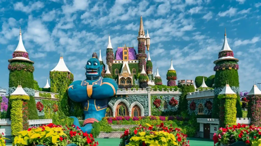 Colorful floral displays and sculptures at Dubai Miracle Garden"