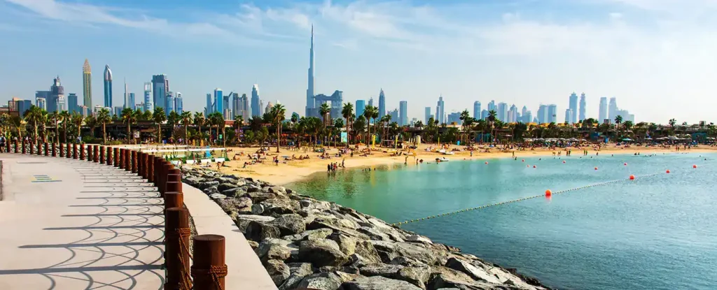 Scenic promenade at La Mer Beach Dubai featuring modern seaside dining and views.