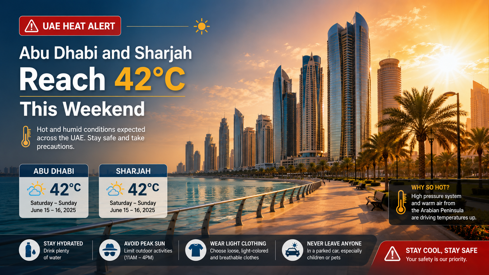UAE Heat Alert Abu Dhabi and Sharjah Reach 42°C This Weekend